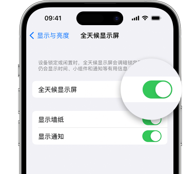 庆城苹果15预约维修分享iPhone15如何设置全天候显示屏幕可见 